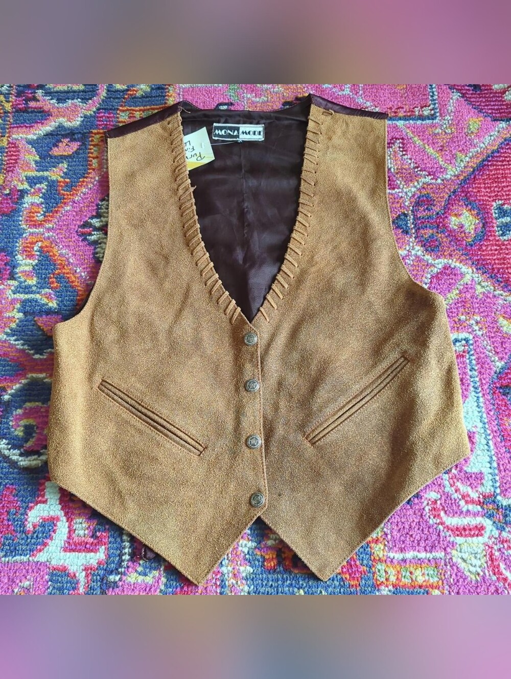 Mona Mode Women's Vintage Western Suede Brown Vest Size Small